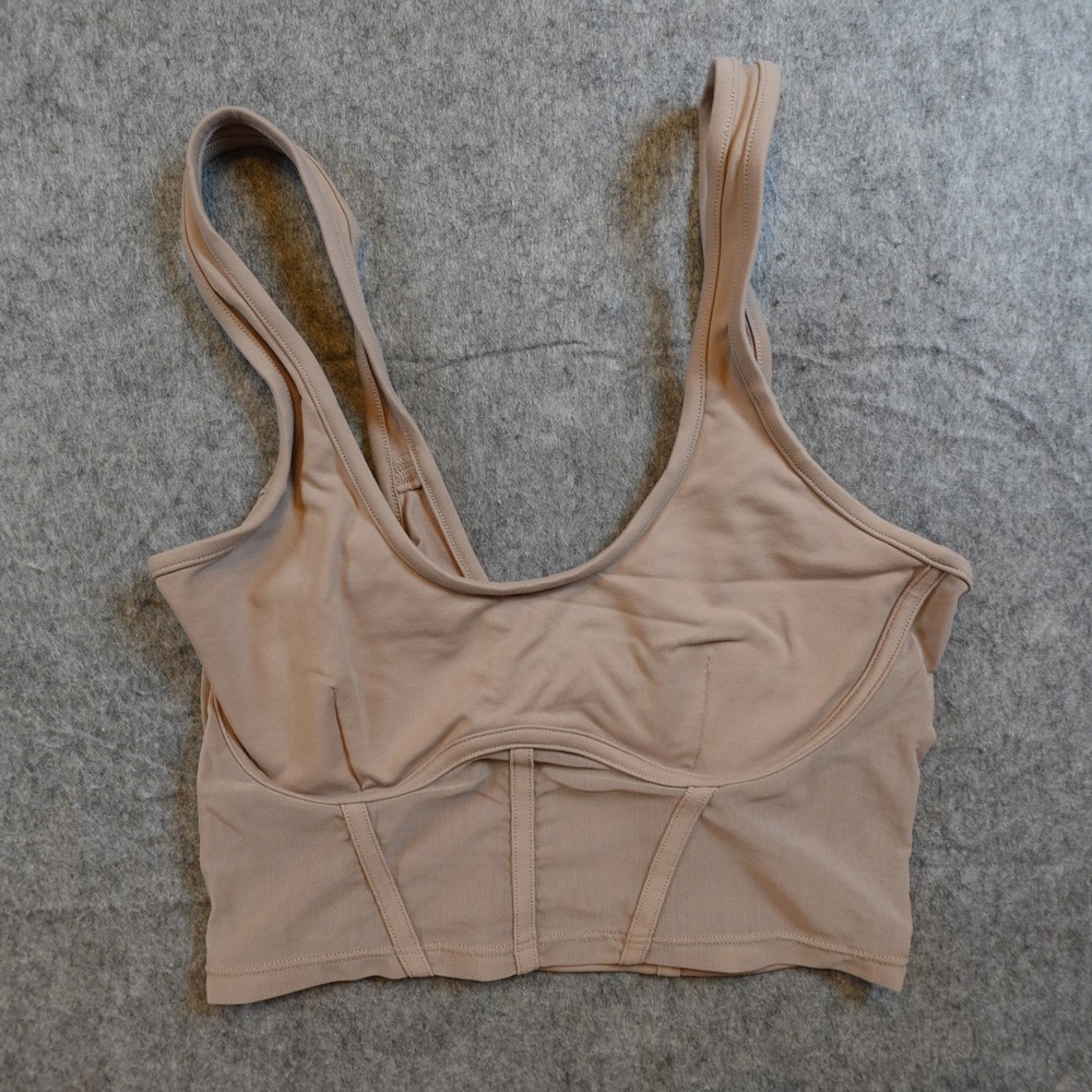 Alo Yoga Top Women S/M? Tan Airbrush Mesh Corset Tank Cropped Sleeveless